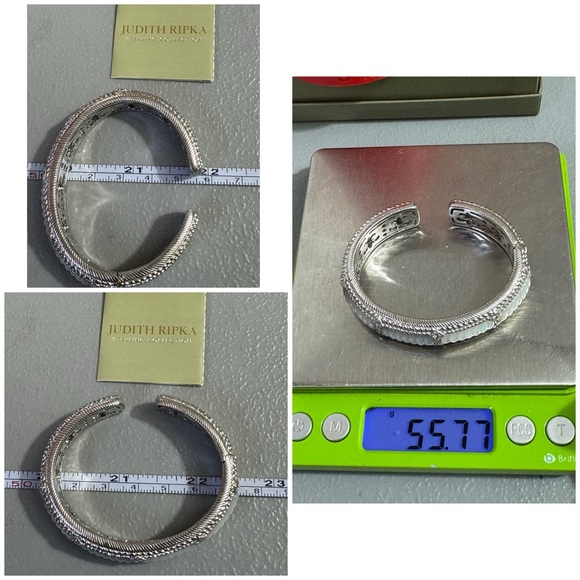 Judith Ripka 925 Sterling Silver Mother of Pearl Hinged Cuff Bangle Bracelet - Picture 9 of 9